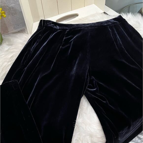 NEW BCBGMaxAzria Navy Velvet Silk Wide Leg Relaxed Ankle Length Trousers 8 NWT - Picture 8 of 16